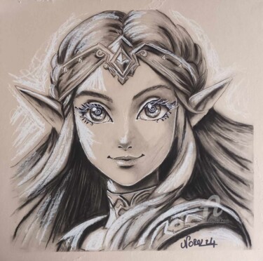 Dessin intitulée "Princess Zelda" par Norel, Œuvre d'art originale, Fusain