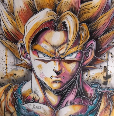 Painting titled "DBZ RIP" by Norel, Original Artwork, Watercolor
