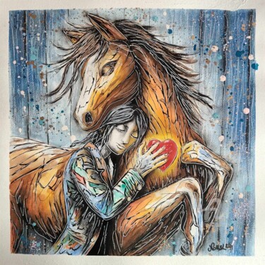 Painting titled "L'amour passion" by Norel, Original Artwork, Watercolor