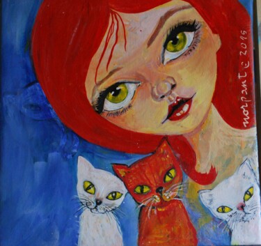 Peinture intitulée "reina-de-los-gatos.…" par Norma Pantolini, Œuvre d'art originale, Acrylique
