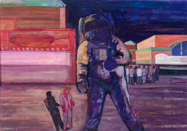 Painting titled "Série astronautes :…" by Norma Trosman, Original Artwork, Tempera Mounted on Cardboard