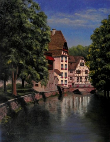 Painting titled "Petite France - Str…" by Normand Gagnon, Original Artwork