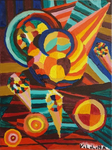 Peinture intitulée "Cornets de glace de…" par Nororaja Peinturalhuile, Œuvre d'art originale, Huile Monté sur Châssis en bois