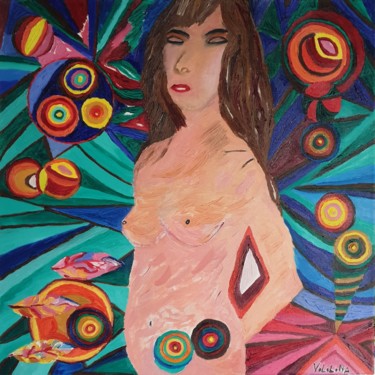Painting titled "Courbes féminines" by Nororaja Peinturalhuile, Original Artwork, Oil Mounted on Wood Stretcher frame