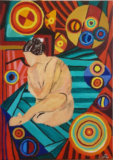 Painting titled "La déesse de la pei…" by Nororaja Peinturalhuile, Original Artwork, Oil Mounted on Wood Stretcher frame