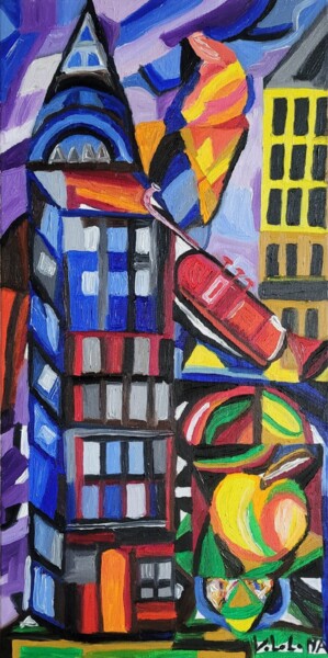 Painting titled "Le patchwork new yo…" by Nororaja Peinturalhuile, Original Artwork, Oil Mounted on Wood Stretcher frame