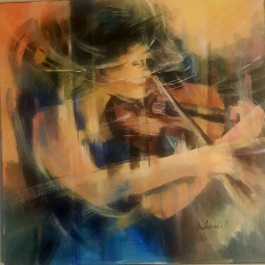 Peinture intitulée "La violoniste" par Norredine Chebahi, Œuvre d'art originale, Acrylique Monté sur Châssis en bois