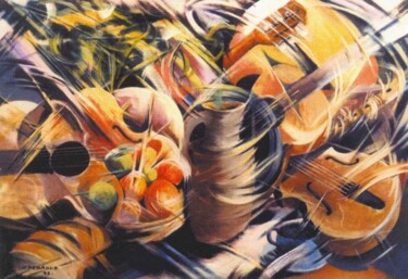 Peinture intitulée "composition aux ins…" par Norredine Chebahi, Œuvre d'art originale