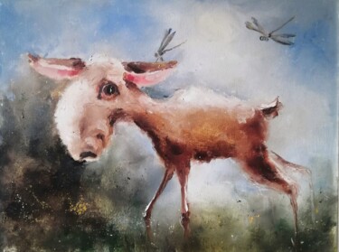 Painting titled "Little saiga" by Galina Kolomenskaya, Original Artwork, Oil