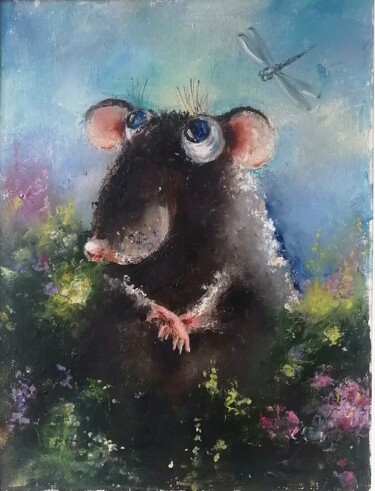 Malerei mit dem Titel "Pretty Rat" von Galina Kolomenskaya, Original-Kunstwerk, Öl