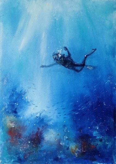 Schilderij getiteld "Diving" door Galina Kolomenskaya, Origineel Kunstwerk, Olie