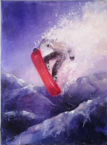 Malerei mit dem Titel "Sunset snowboarder" von Galina Kolomenskaya, Original-Kunstwerk, Öl