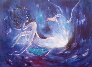 Peinture intitulée "Woman and Albatross" par Galina Kolomenskaya, Œuvre d'art originale, Huile