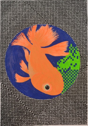 Pintura intitulada "Gold fish" por J Norton, Obras de arte originais