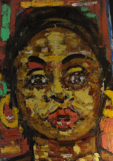 Schilderij getiteld "The Lady" door Nos.Ph, Origineel Kunstwerk, Acryl Gemonteerd op Frame voor houten brancard
