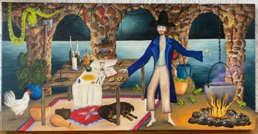 Pittura intitolato "El Mago y la Gallina" da Wilton Machado Neves, Opera d'arte originale, Olio