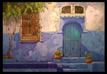 Pintura titulada "la porte bleu" por Abdelhadi Nouaiti, Obra de arte original, Oleo