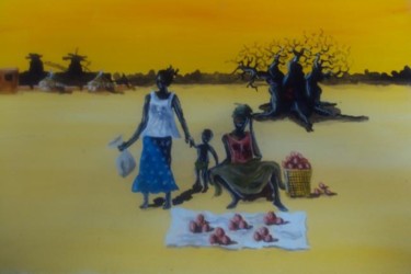 Painting titled "au marché" by Noufou Kabore, Original Artwork