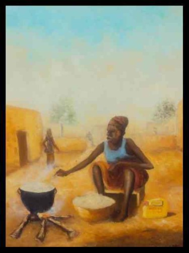 Painting titled "ambiance cuisine" by Noufou Kabore, Original Artwork