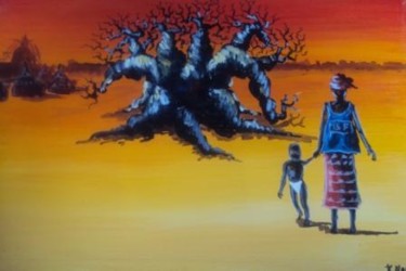 Painting titled "mere et fils" by Noufou Kabore, Original Artwork