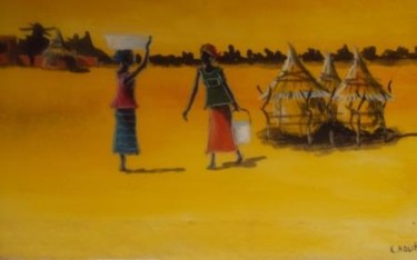 Painting titled "retour du marché 3" by Noufou Kabore, Original Artwork