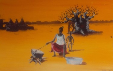 Painting titled "la vendeuse de beig…" by Noufou Kabore, Original Artwork