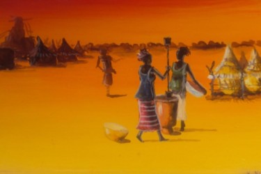 Painting titled "pilleuses de mil" by Noufou Kabore, Original Artwork