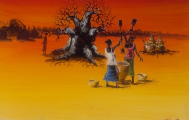 Peinture intitulée "pileuses de mil" par Noufou Kabore, Œuvre d'art originale