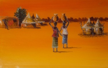 Peinture intitulée "retour au village" par Noufou Kabore, Œuvre d'art originale
