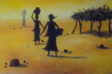 Painting titled "retour du marché" by Noufou Kabore, Original Artwork