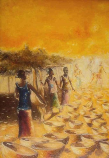 Peinture intitulée "le marché de calleb…" par Noufou Kabore, Œuvre d'art originale
