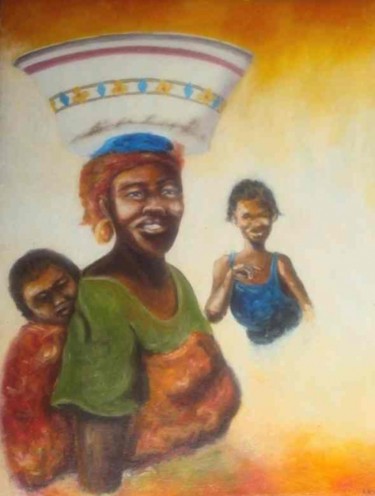 Peinture intitulée "ah mère!" par Noufou Kabore, Œuvre d'art originale