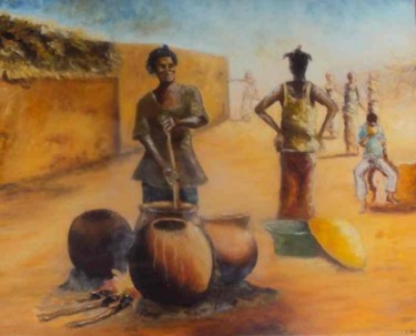 Peinture intitulée "la préparation du d…" par Noufou Kabore, Œuvre d'art originale