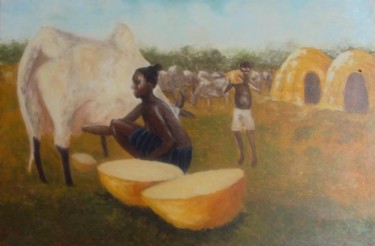 Peinture intitulée "la bergère" par Noufou Kabore, Œuvre d'art originale