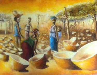 Peinture intitulée "le marché de calleb…" par Noufou Kabore, Œuvre d'art originale