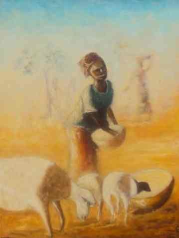 Peinture intitulée "la bergere 2" par Noufou Kabore, Œuvre d'art originale