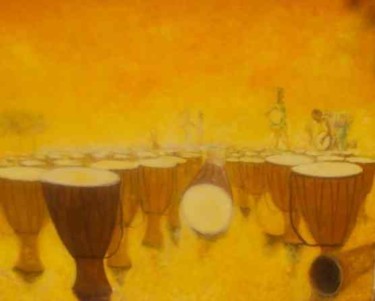 Peinture intitulée "djembes" par Noufou Kabore, Œuvre d'art originale