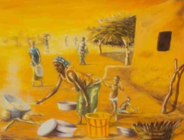 Peinture intitulée "la ménagère" par Noufou Kabore, Œuvre d'art originale