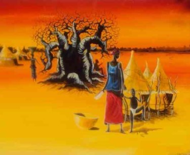 Peinture intitulée "mere et fils 2" par Noufou Kabore, Œuvre d'art originale