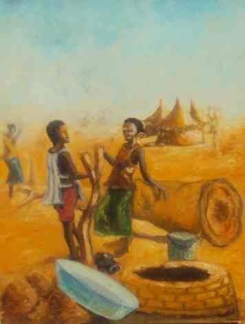 Painting titled "au puit" by Noufou Kabore, Original Artwork