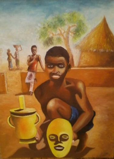 Peinture intitulée "rites et traditions" par Noufou Kabore, Œuvre d'art originale