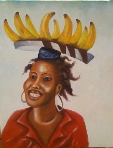 Peinture intitulée "La Vendeuse de Bana…" par Noufou Kabore, Œuvre d'art originale
