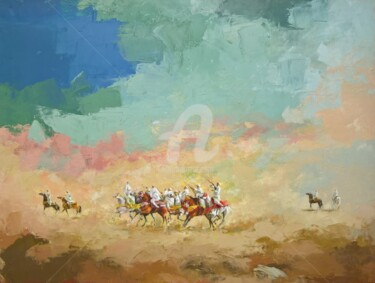 Peinture intitulée "Fantasia au desert" par N.Samak, Œuvre d'art originale
