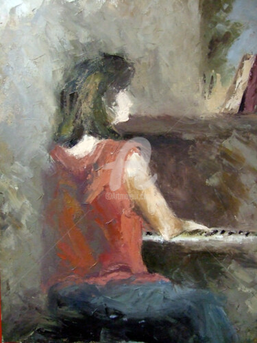 Painting titled "emma-au-piano.jpg" by N.Samak, Original Artwork, Oil