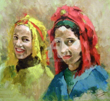 Peinture intitulée "jeunes-filles-maroc…" par N.Samak, Œuvre d'art originale, Huile