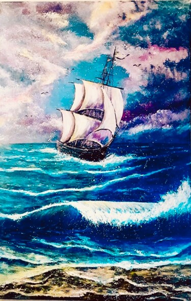 Painting titled "LE NAVIRE" by Noura.Sb, Original Artwork, Acrylic