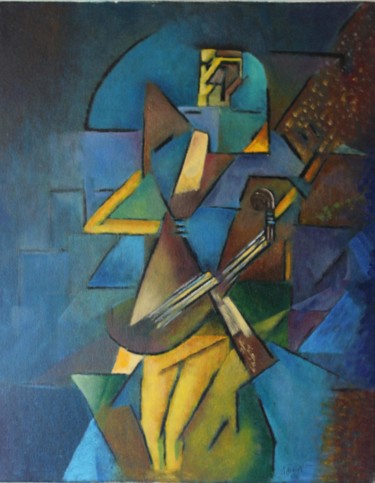 Painting titled "Le musicien" by Noura K, Original Artwork, Oil