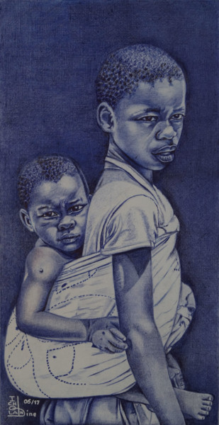 Dessin intitulée "Frères" par Nourou Dine Ichola, Œuvre d'art originale, Stylo à bille