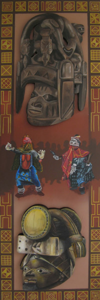 Peinture intitulée "Masques" par Nourou Dine Ichola, Œuvre d'art originale, Acrylique