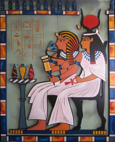 Peinture intitulée "Isis et Pharaon" par Nourou Dine Ichola, Œuvre d'art originale, Acrylique